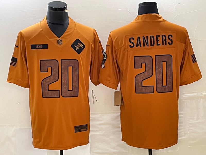 Men's Detroit Lions Barry Sanders #20 Brown 2023 Salute To Service Retired Limited Jersey
